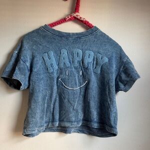 Vintage Havana HAPPY Smiley Face Cropped Tee | Size L/14